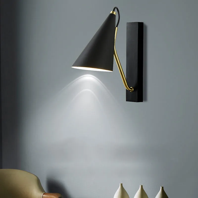 1-Head Conical Wall Mount Light for Bedroom, Black/White Finish