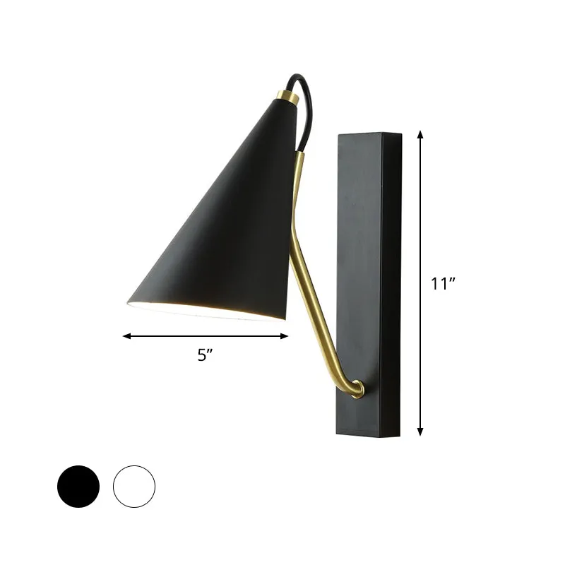 1-Head Conical Wall Mount Light for Bedroom, Black/White Finish