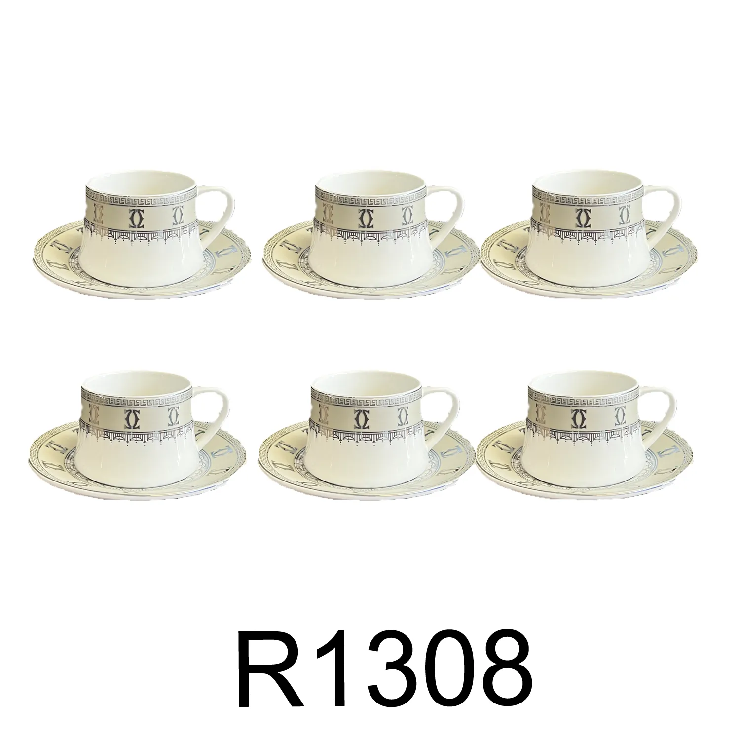 12 PC Fancy White & Silver Coffee Cup