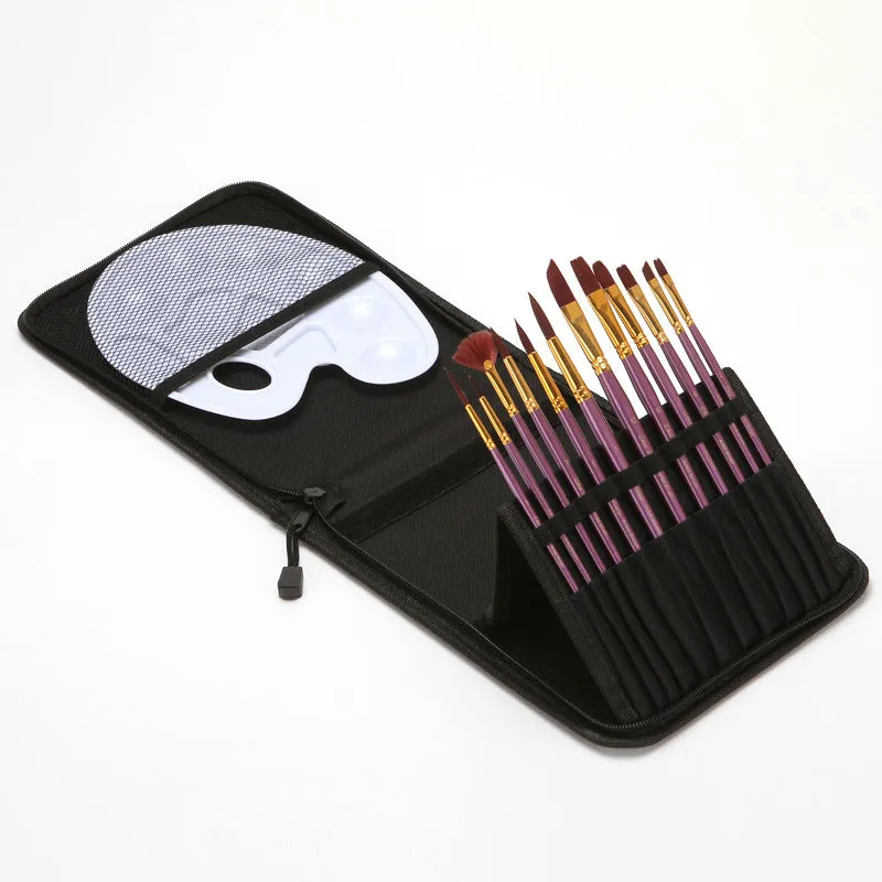 12 PCs Nylon Hair Brush Purple Rod Watercolor Brush Pens Set