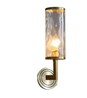 16" Wide Modernist Brass Wall Sconce with Clear Dimpled Glass and 1 Bulb