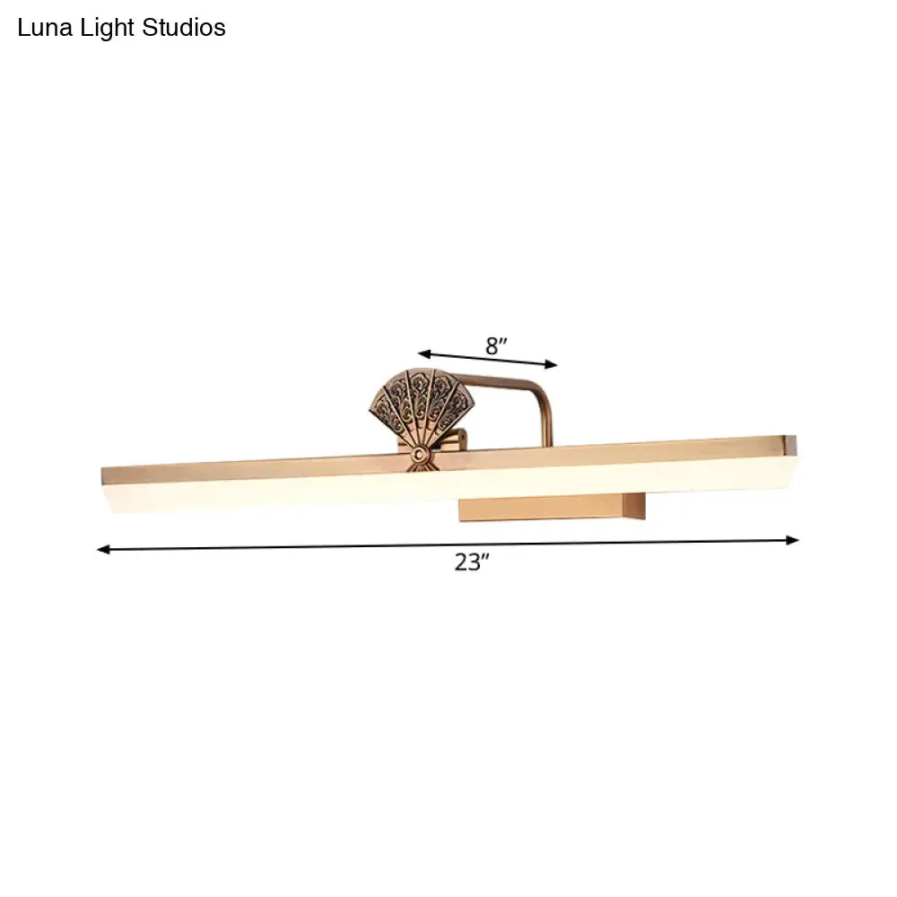 17"/23" Traditional Brass LED Vanity Wall Light - Elongated Bathroom Sconce Lamp, White/Warm Light