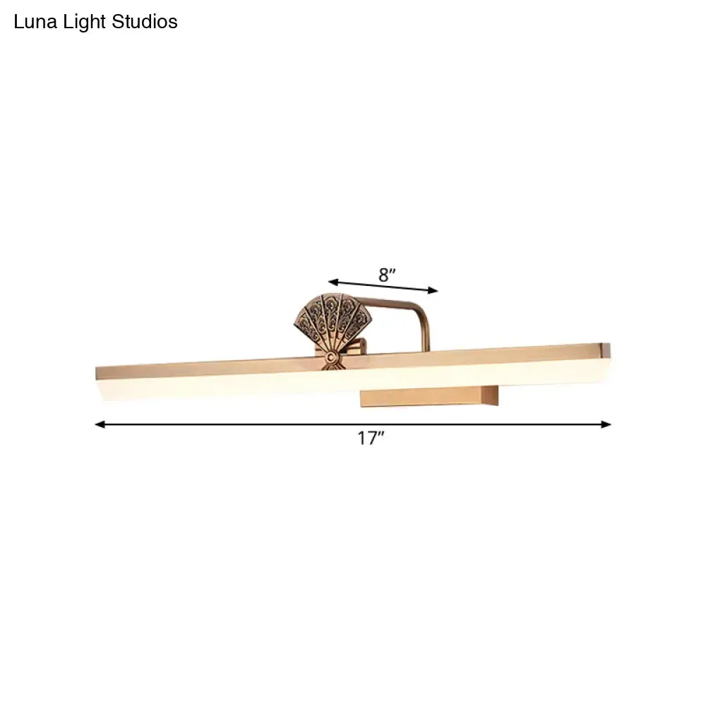 17"/23" Traditional Brass LED Vanity Wall Light - Elongated Bathroom Sconce Lamp, White/Warm Light