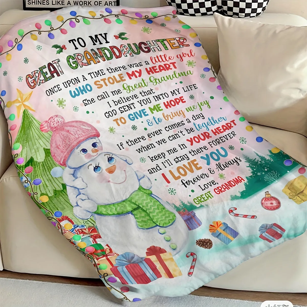 1pc, Soft & Cozy Flannel Comfort Blanket - Unique Snowman Elements Design, Extremely Comfortable - Heartwarming Gift from Grandmother to Granddaughter, Perfect for Christmas