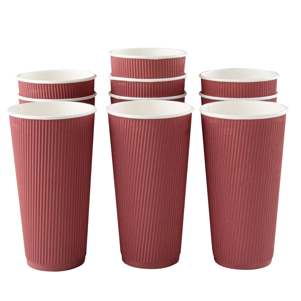 20 oz Crimson Paper Coffee Cup - Ripple Wall - 3 1/2" x 3 1/2" x 6 1/4" - 250 count box