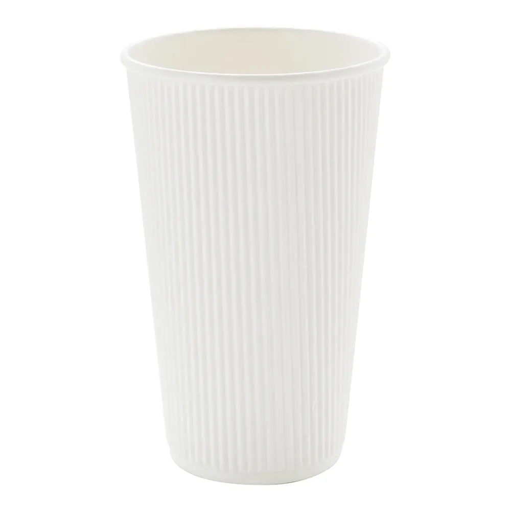 20 oz White Paper Coffee Cup - Ripple Wall - 3 1/2" x 3 1/2" x 6 1/4" - 10 count box