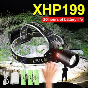 2023 Super XHP199 Powerful Headlamp Rechargeable Head Flashlight High Power Head Lamps XHP90 Led Headlight 18650 Fishing Lantern