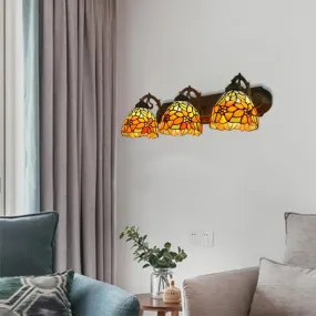 3-H Header Orange Vanity Wall Lighting, Lodge Tiffany Stained Glass with Yellow Flower/Sunflower Pattern