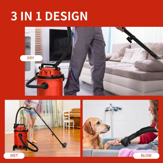 3 in 1 6.6 Gallon 4.8 Peak HP Wet Dry Vacuum Cleaner with Blower-Red