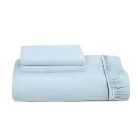 3 Piece Fitted Sheet Set Super Soft Sky Blue Twin Size 160x200 30cm with 2 Pillow Case