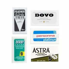 50pc Razor Blade Sampler: Personna Platinum Chrome, DOVO, Derby, Black Feather and Astra