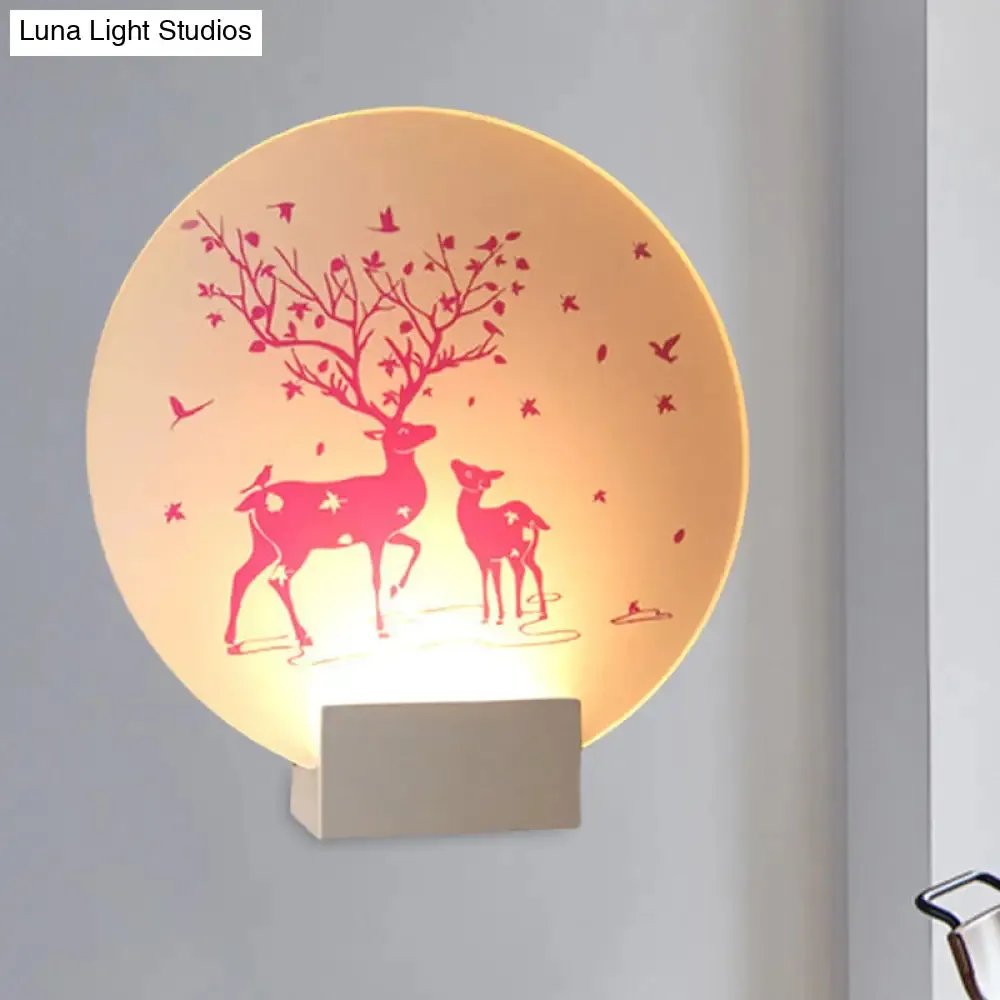 Acrylic LED Wall Sconce: Round/Square Nordic White and Pink/Purple Deer Mural Lighting for Bedside