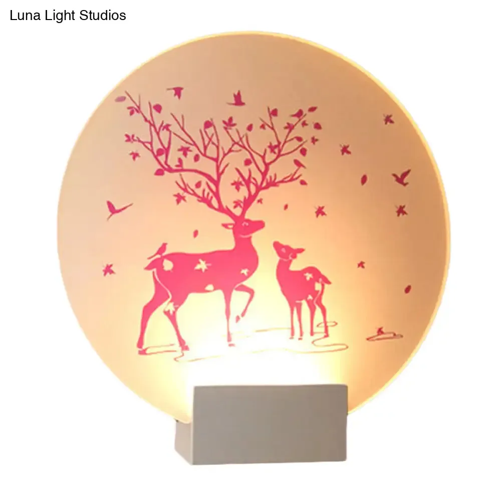 Acrylic LED Wall Sconce: Round/Square Nordic White and Pink/Purple Deer Mural Lighting for Bedside