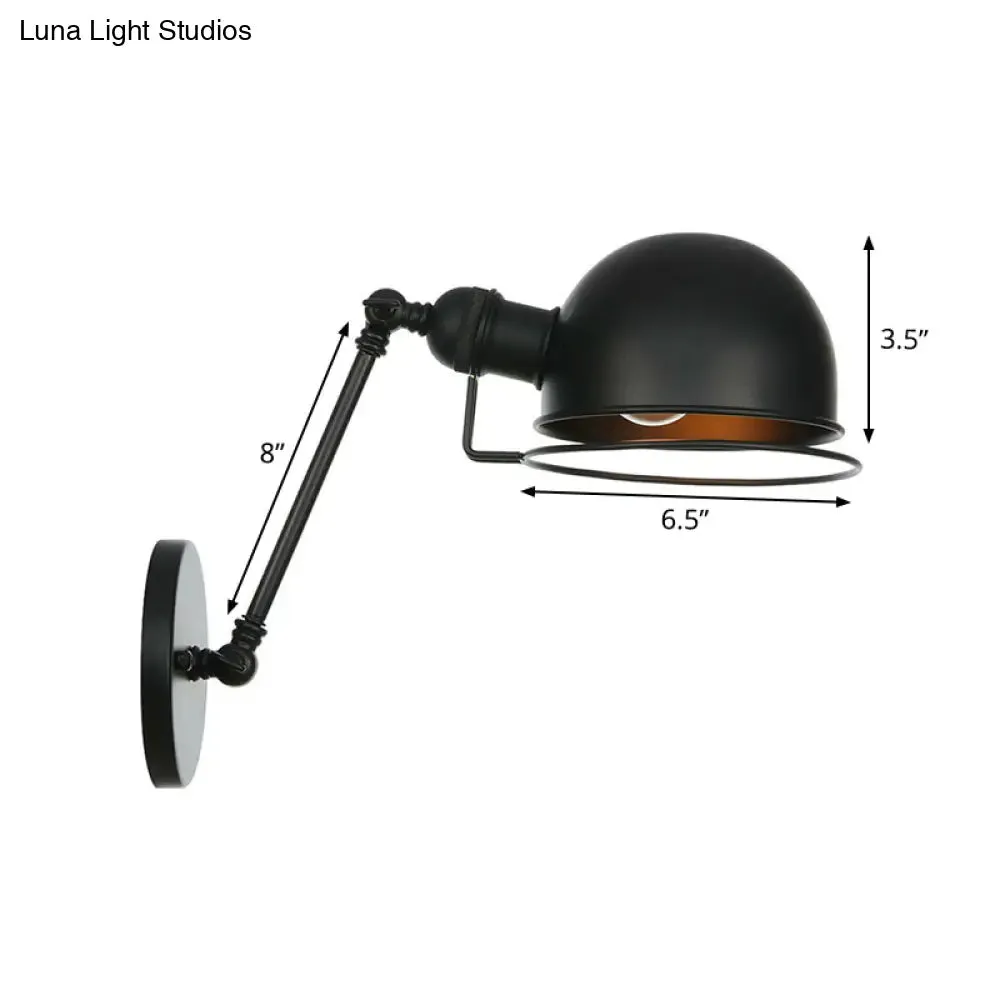 Adjustable Black Industrial Wall Lamp 8"/12" Hemispherical Iron with Wire Guard - Ideal Living Room Reading Light