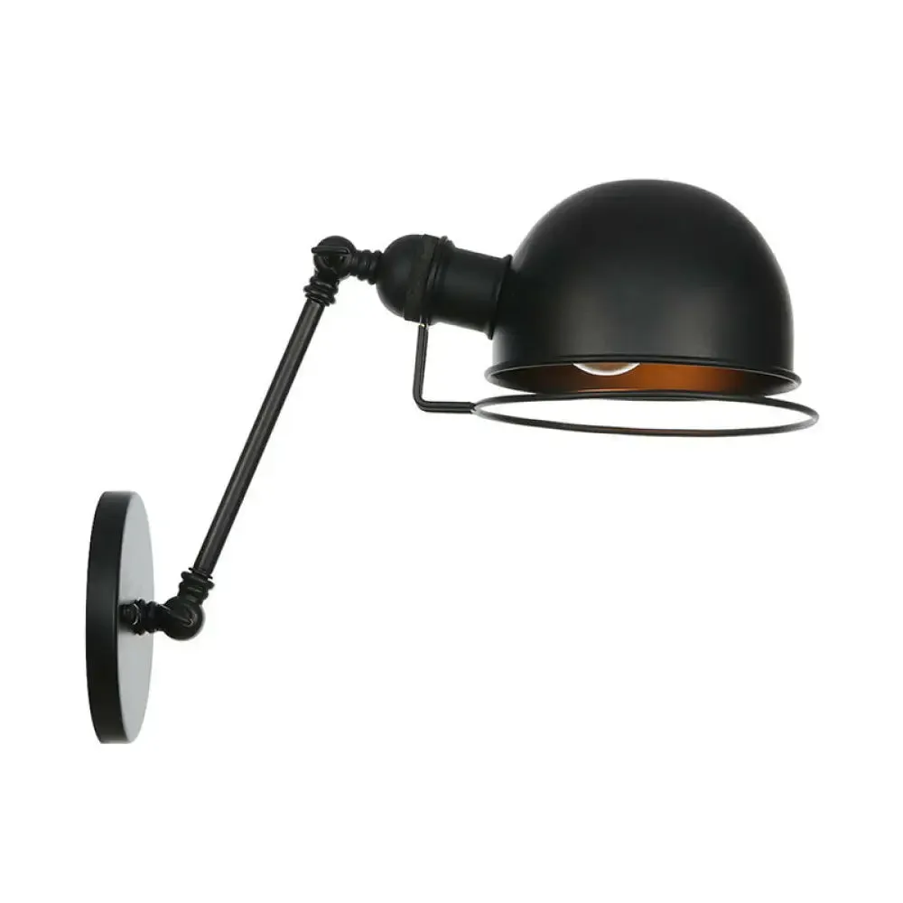 Adjustable Black Industrial Wall Lamp 8"/12" Hemispherical Iron with Wire Guard - Ideal Living Room Reading Light