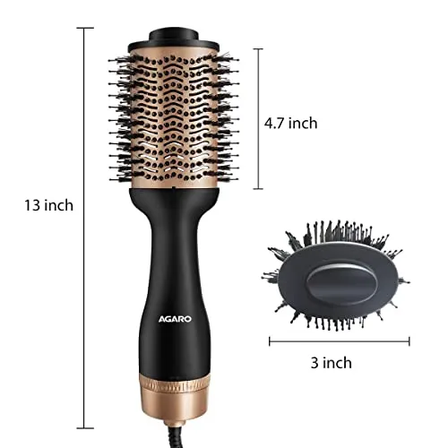 AGARO HV2179 1200 Watts Professional Volumizer Hair Dryer, 24K Gold Styling Surface, Activated Charcoal Bristles, Ceramic Tourmaline Coating Brush Head, One Step Styler, Hot Air Blow Brush for Women