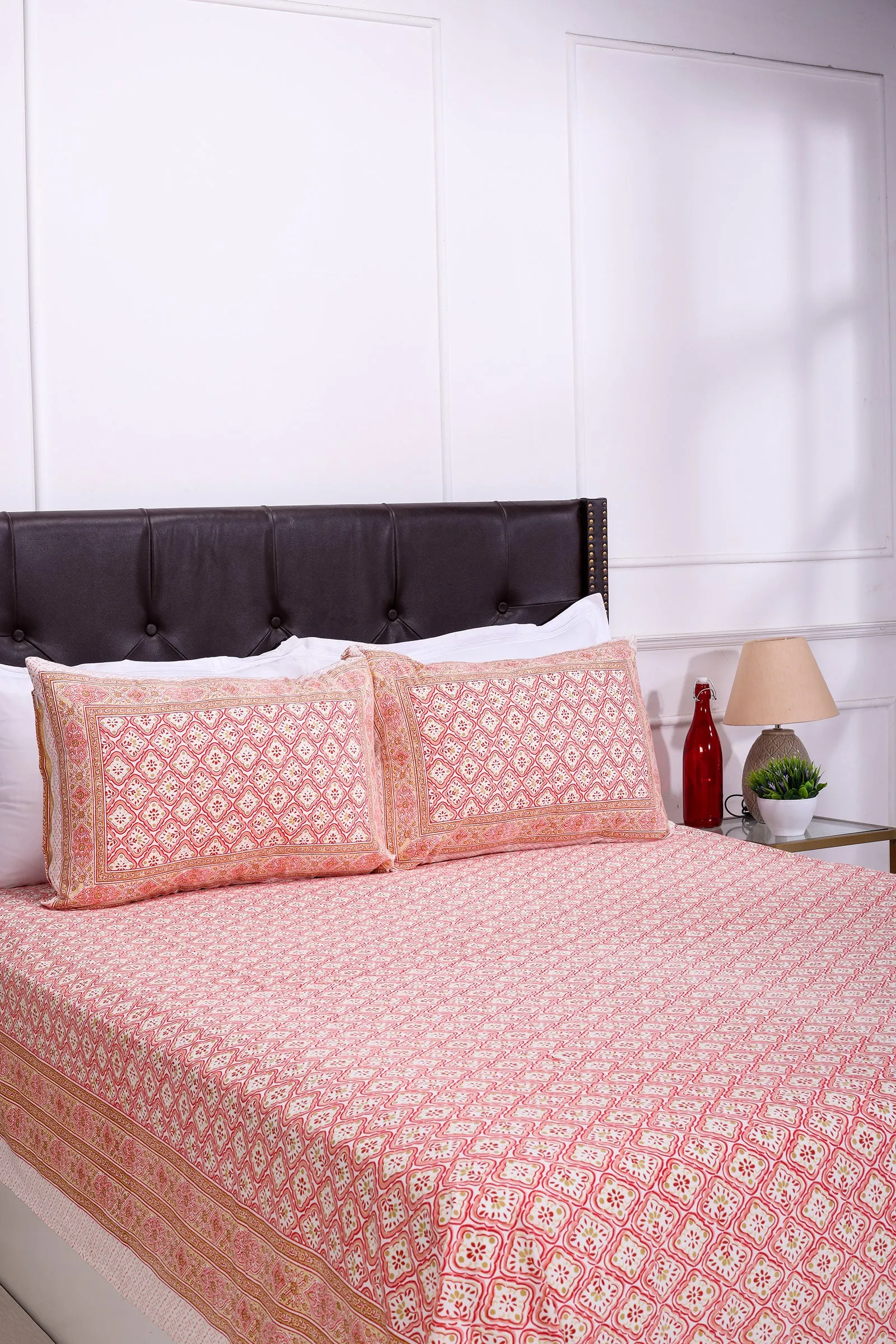 Alice Checks Baby Pink Cotton  Bedsheet