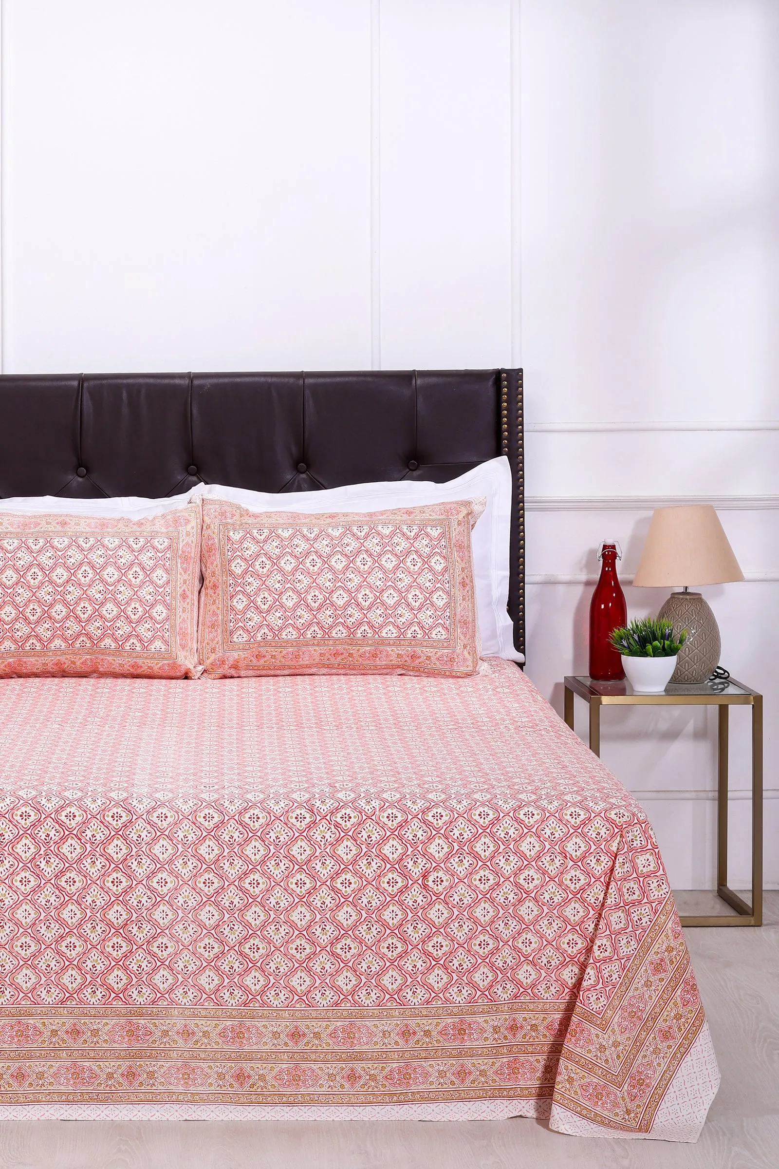 Alice Checks Baby Pink Cotton  Bedsheet