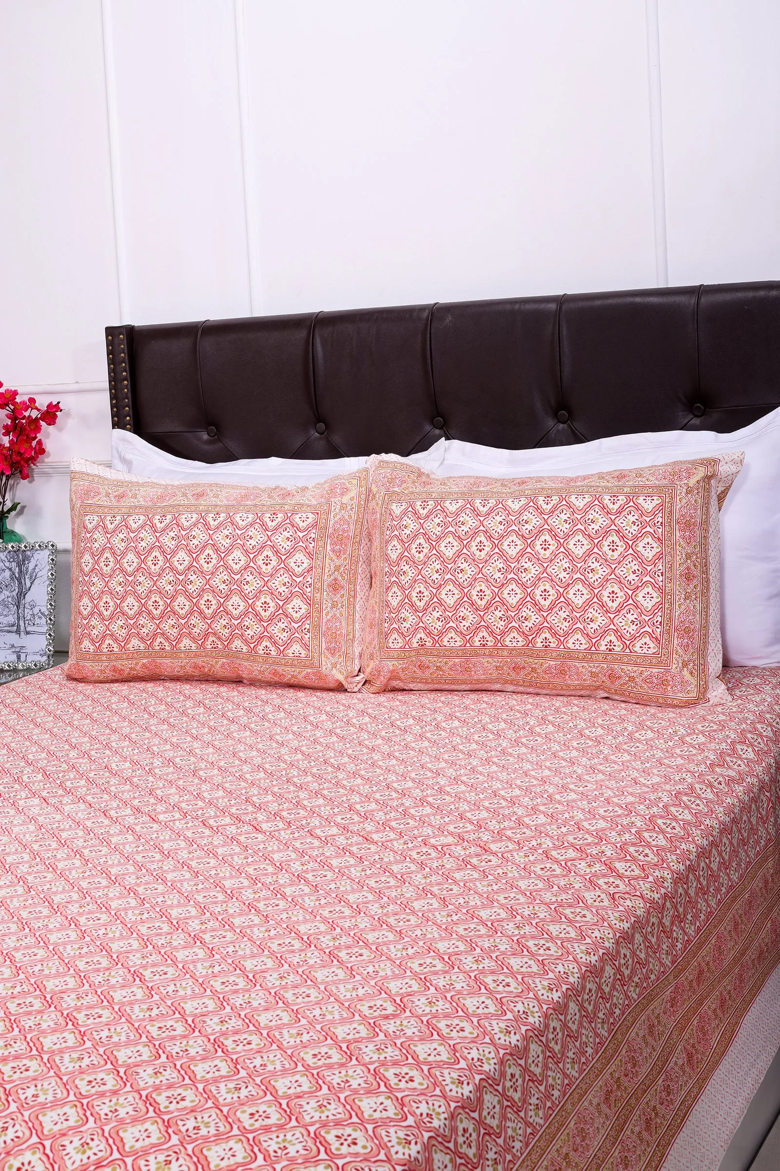 Alice Checks Baby Pink Cotton  Bedsheet