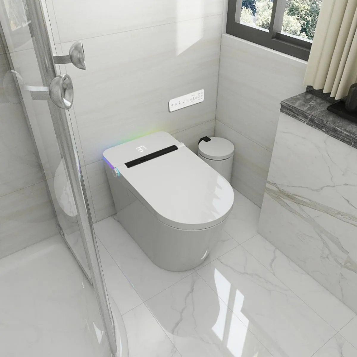 Allsumhome Smart Toilet with Built-in Bidet Seat,Tankless Toilet with Auto Lid Opening,Closing and Flushing,Heated Seat,Digital Display