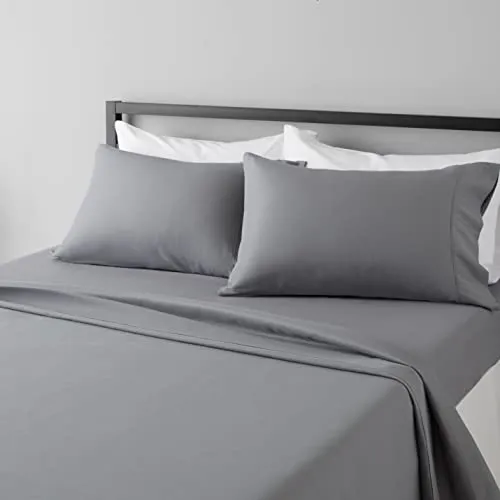 Amazon Basics Lightweight Super Soft Easy Care Microfiber Bed Sheet Set with 14-Inch Deep Pockets - Full, Dark Gray