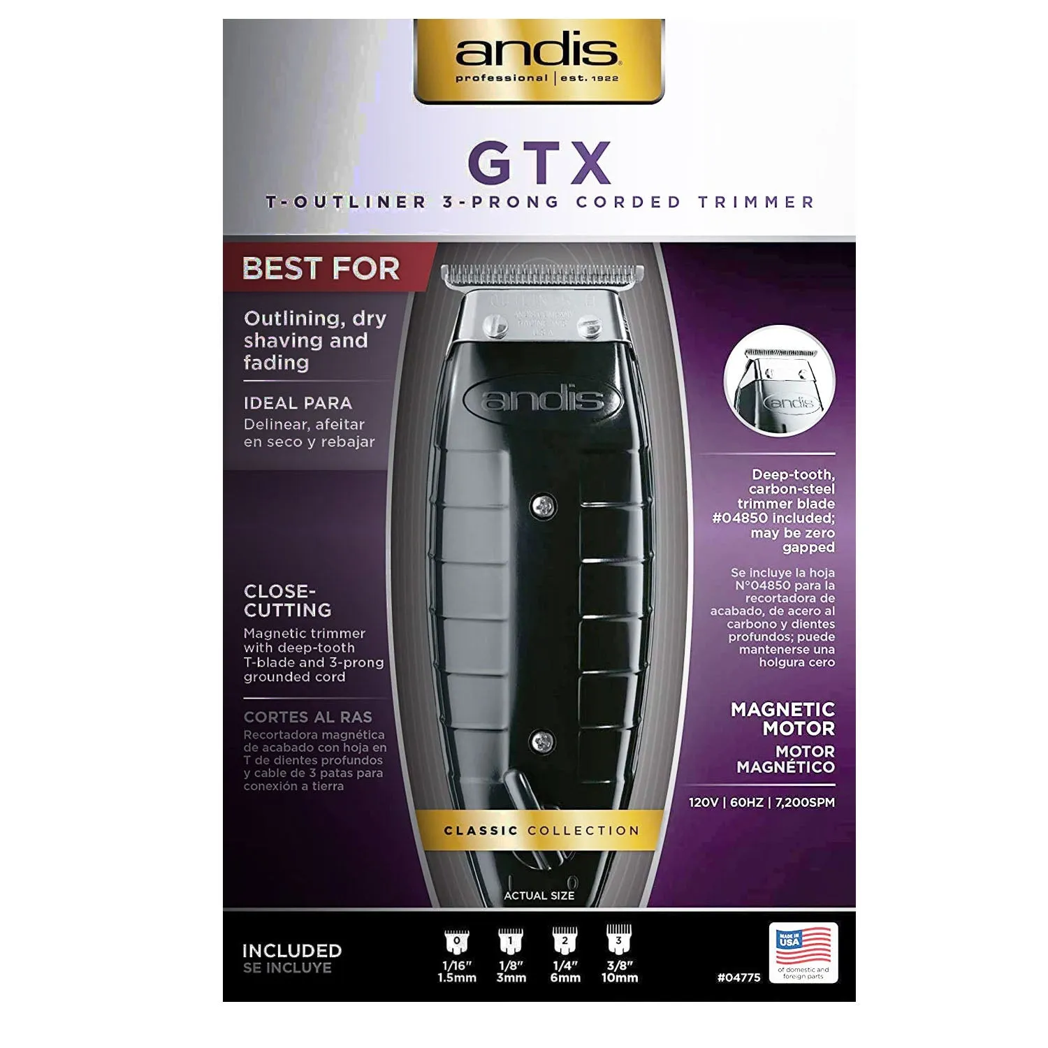 Andis GTX T-Outliner Close-Cutting Magnetic Trimmer 04775 with 9" Comb