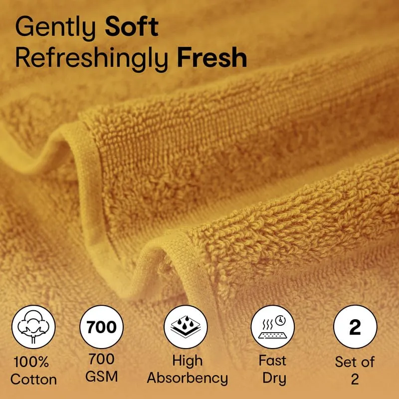 Anko Australia 100% Cotton 700 GSM XL Ribbed Bath Towel | Set of 2 | Super-Soft, Absorbent, Quick-Drying | Mustard Towel for Men, Women & Kids | 150x75 cm |Travel, Gym, Spa Towel