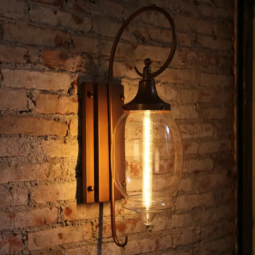 Antique Black Glass Oval Wall Lamp with Swirl Arm - Single Light Wall Lighting Fixture