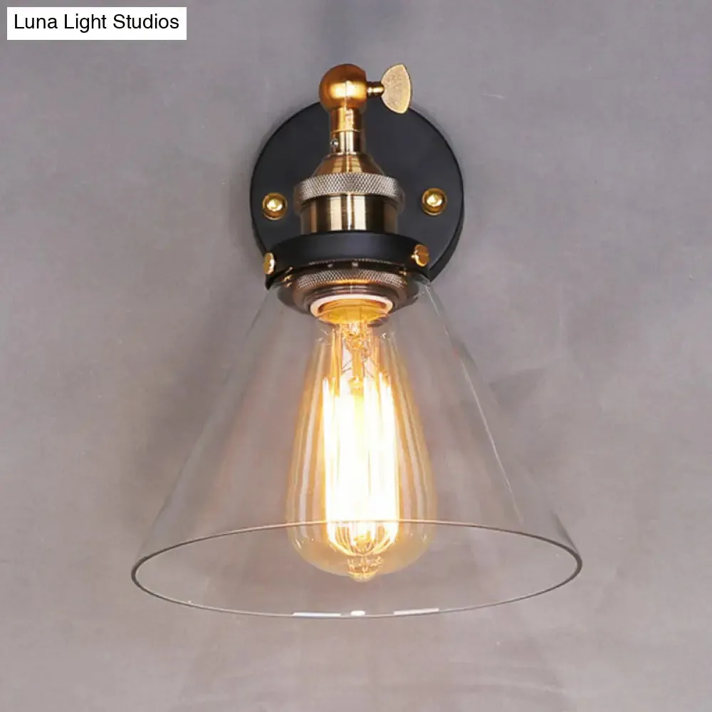 Antique Clear Glass Conical Wall Sconce with Single Bulb for Corridors