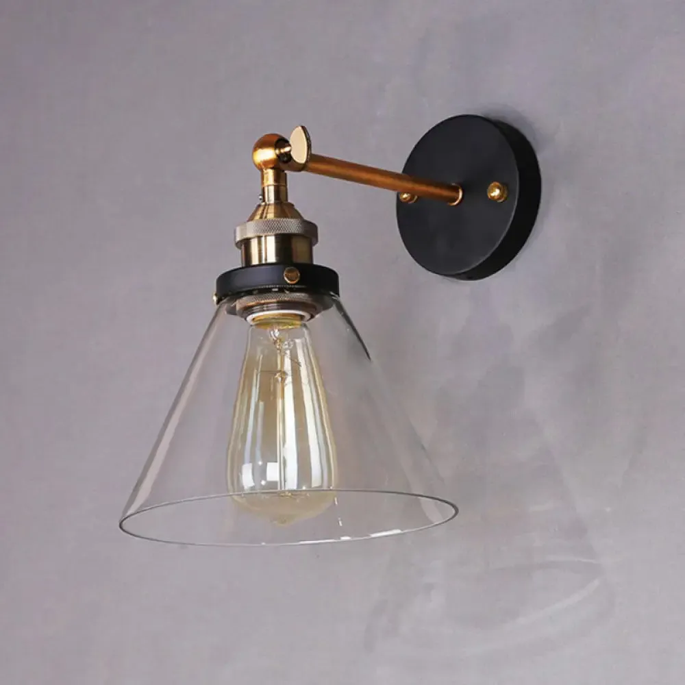 Antique Clear Glass Conical Wall Sconce with Single Bulb for Corridors