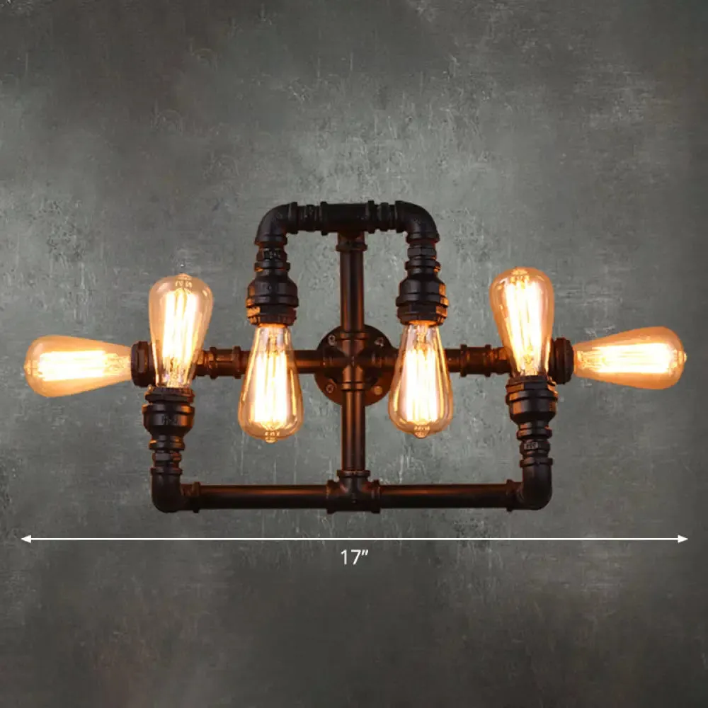 Antique Iron Wall Mount Pipe Lighting, 6-Head Black Wall Light for Restaurants