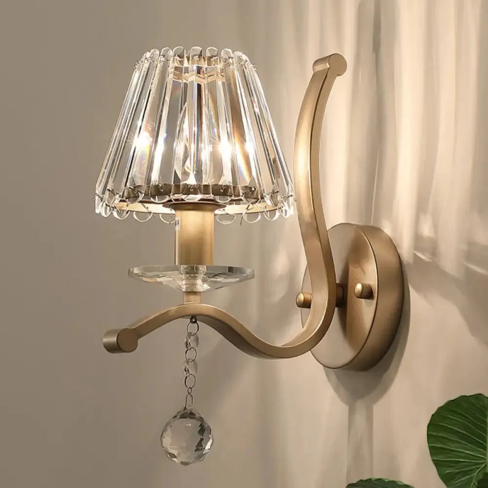 Antiqued Gold Crystal Prism Wall Sconce - Minimalist 1 Head Light Fixture