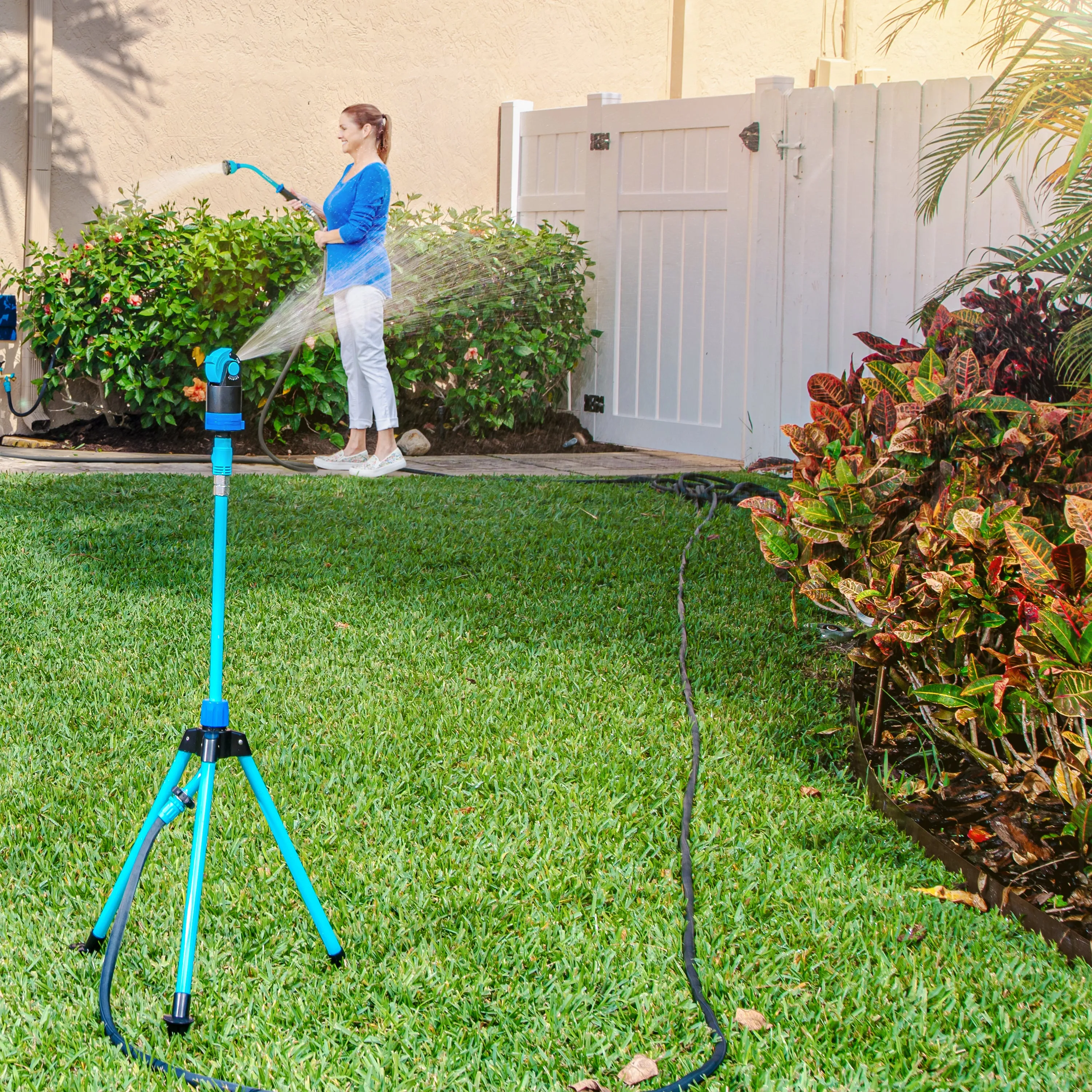 Aqua Joe AJ-6PSTB Indestructible Turbo Drive 360° Telescoping Tripod Lawn & Garden Sprinkler | 6 Spray Patterns | 4,500 Sq. Ft. Max Coverage