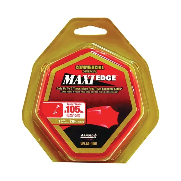 ARNOLD Maxi Edge WLM-105 Trimmer Line, 0.105 in Dia, 30 ft L, Polymer, Red