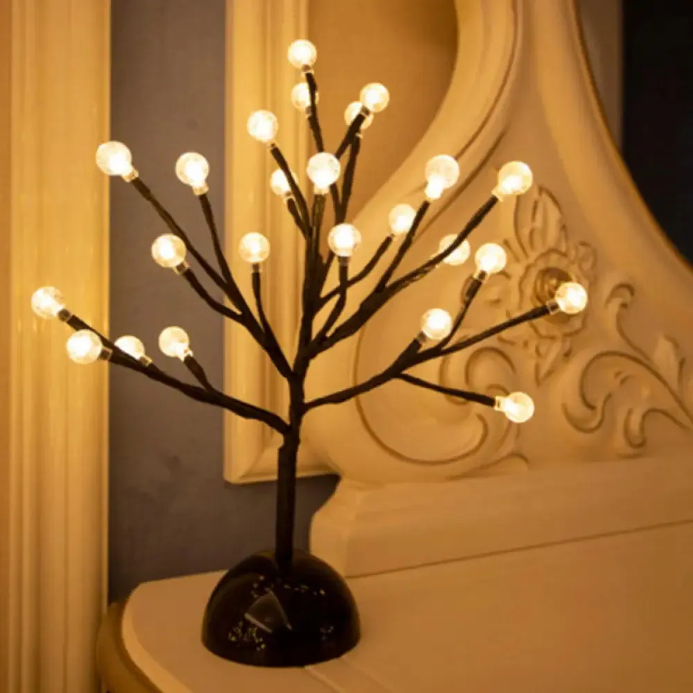 Artistic LED Table Lamp with Black Tree Branch Design - Perfect Nightstand Light for Bedroom