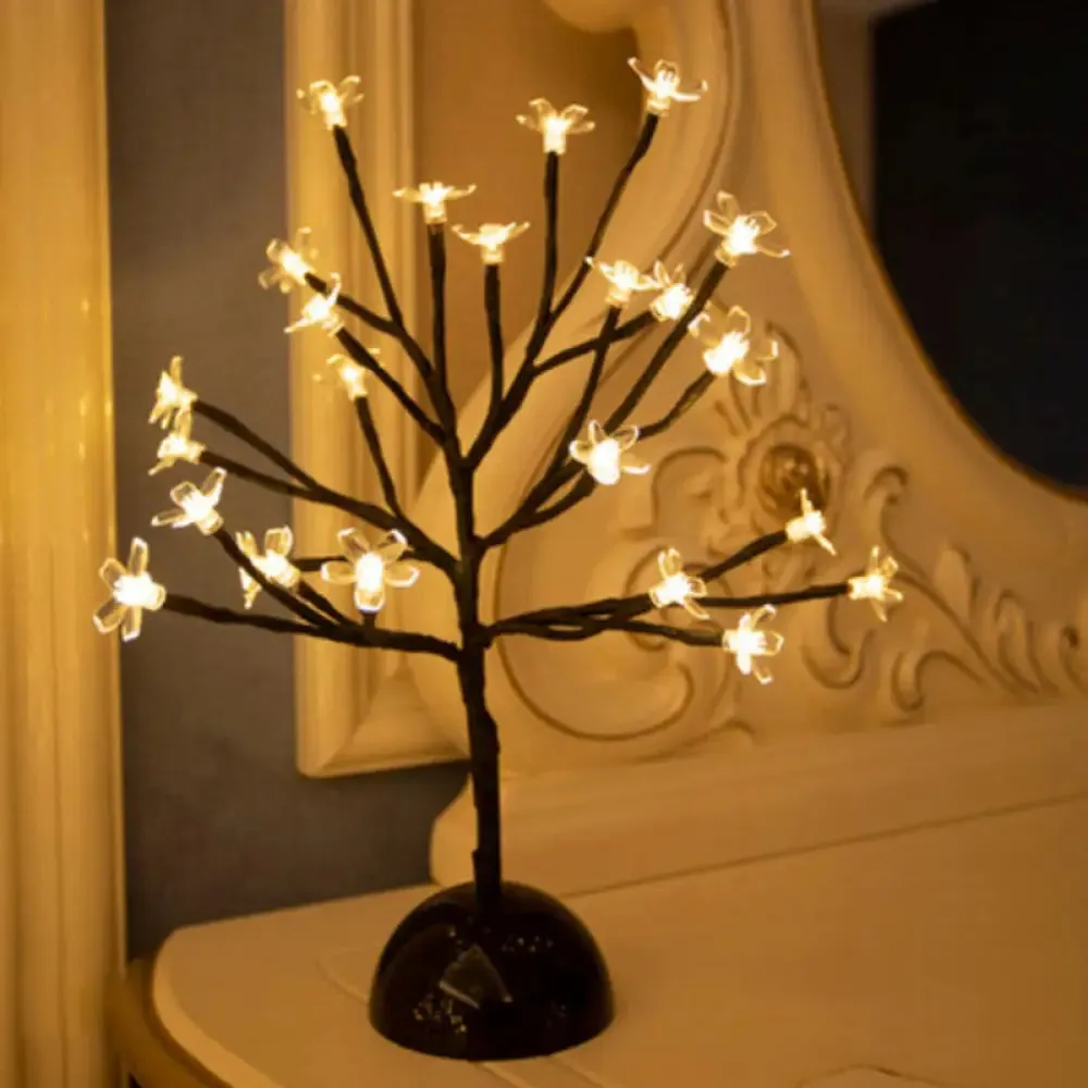 Artistic LED Table Lamp with Black Tree Branch Design - Perfect Nightstand Light for Bedroom