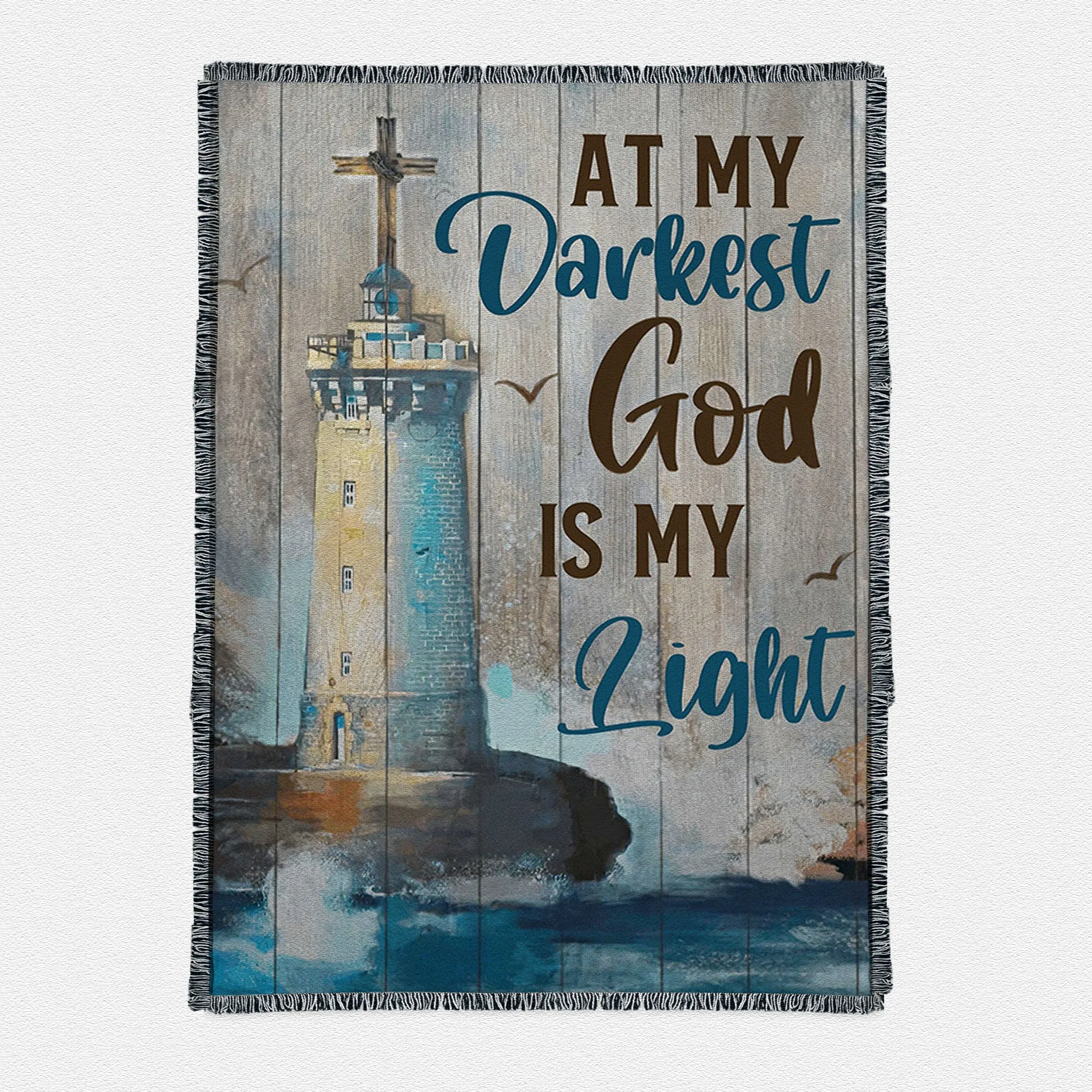 At My Drakest God Is My Life Lighthouse Woven Throw Boho Blanket - Christian Woven Throw Blanket - Religious Woven Throw Blanket Prints