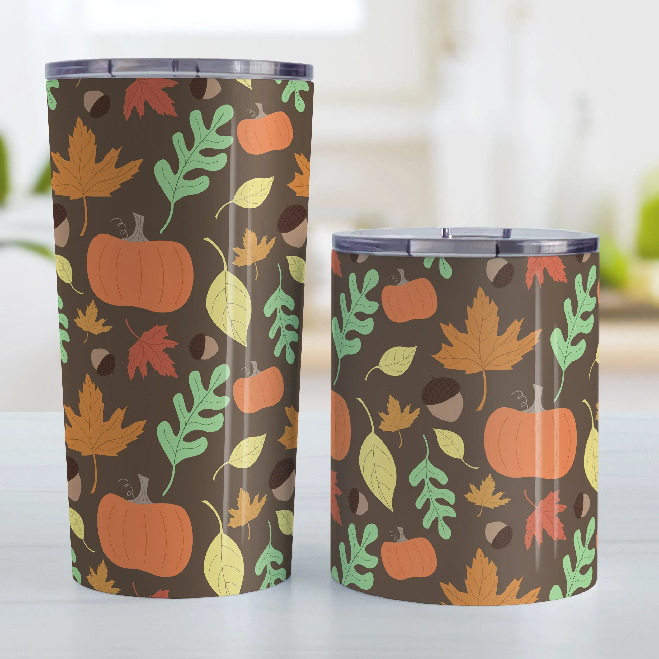 Autumn Pumpkins and Leaves Pattern - Fall Tumbler Cup