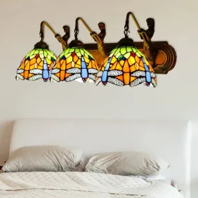 Baroque Dragonfly Wall Mount Sconce with 3 Orange Glass Heads - Bedroom Lighting