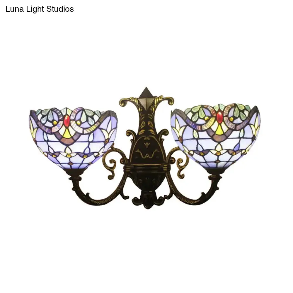 Baroque-Style Stained Glass Double Wall Sconce Lamp in Brown/Blue - Perfect for Dining Room Décor!