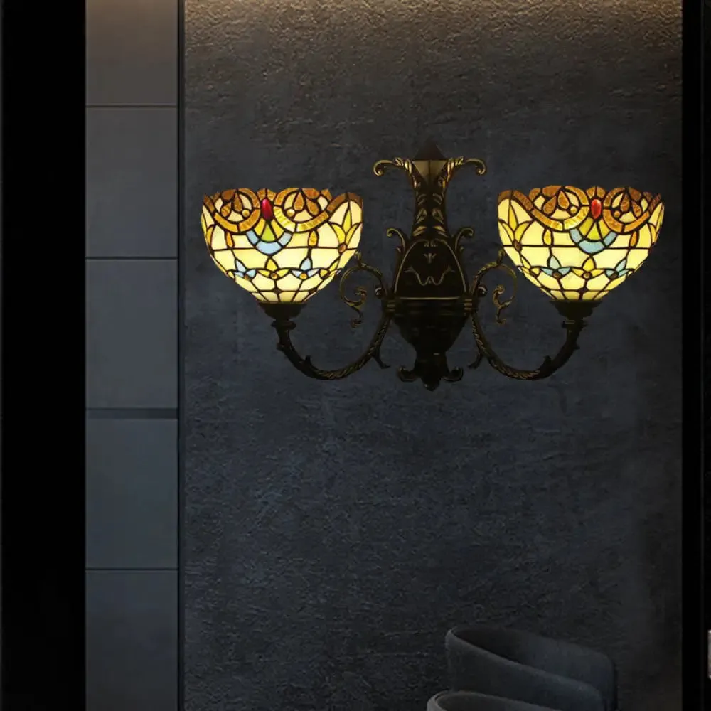 Baroque-Style Stained Glass Double Wall Sconce Lamp in Brown/Blue - Perfect for Dining Room Décor!