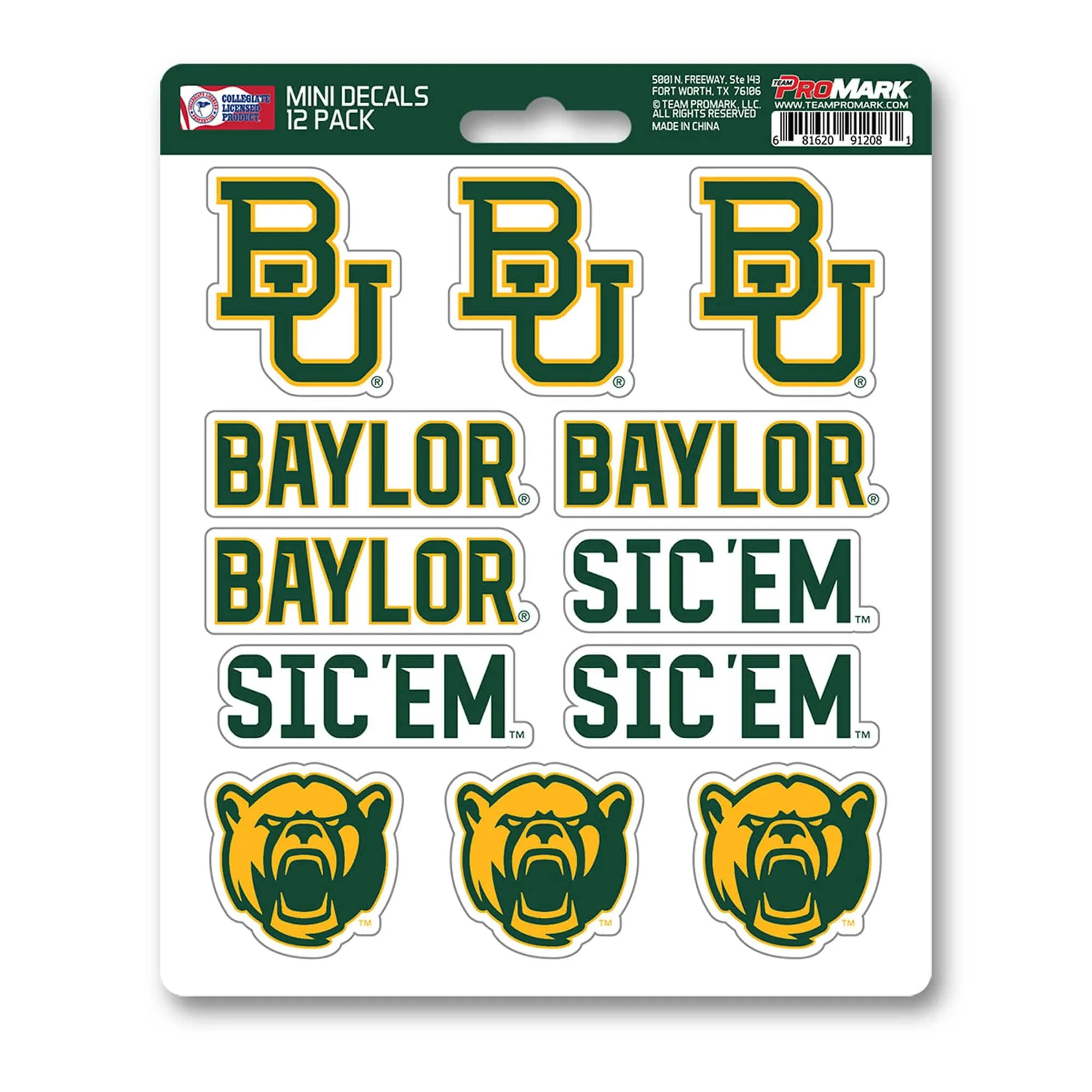 Baylor Bears 12 Count Mini Decal Sticker Pack