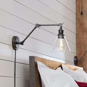 Black Clear Glass Cone Wall Sconce – Industrial 1-Light Bedside Lighting Fixture