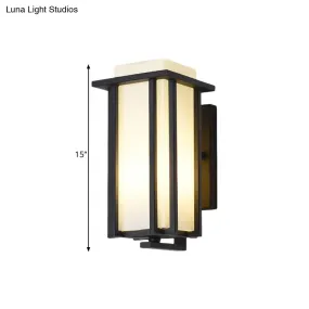 Black Opaline Glass Flush Mount Wall Sconce - 1-Light Rectangle Wall Lighting, Metal Frame (6"/6.5" W)