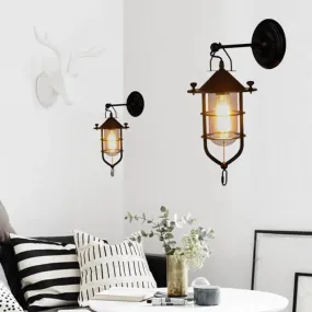 Black Sconce Lamp: Clear Glass Capsule, 1-Light Traditional Wall Mount with Cage