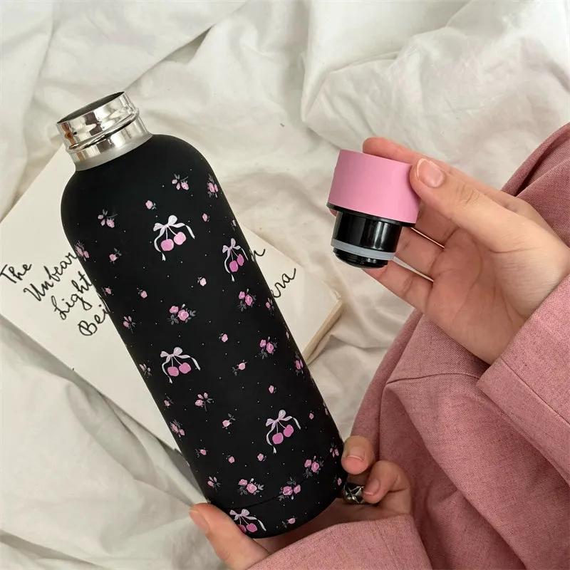 BLACK&PINK Sweet Cool Cherry Stainless Steel Thermos Mug