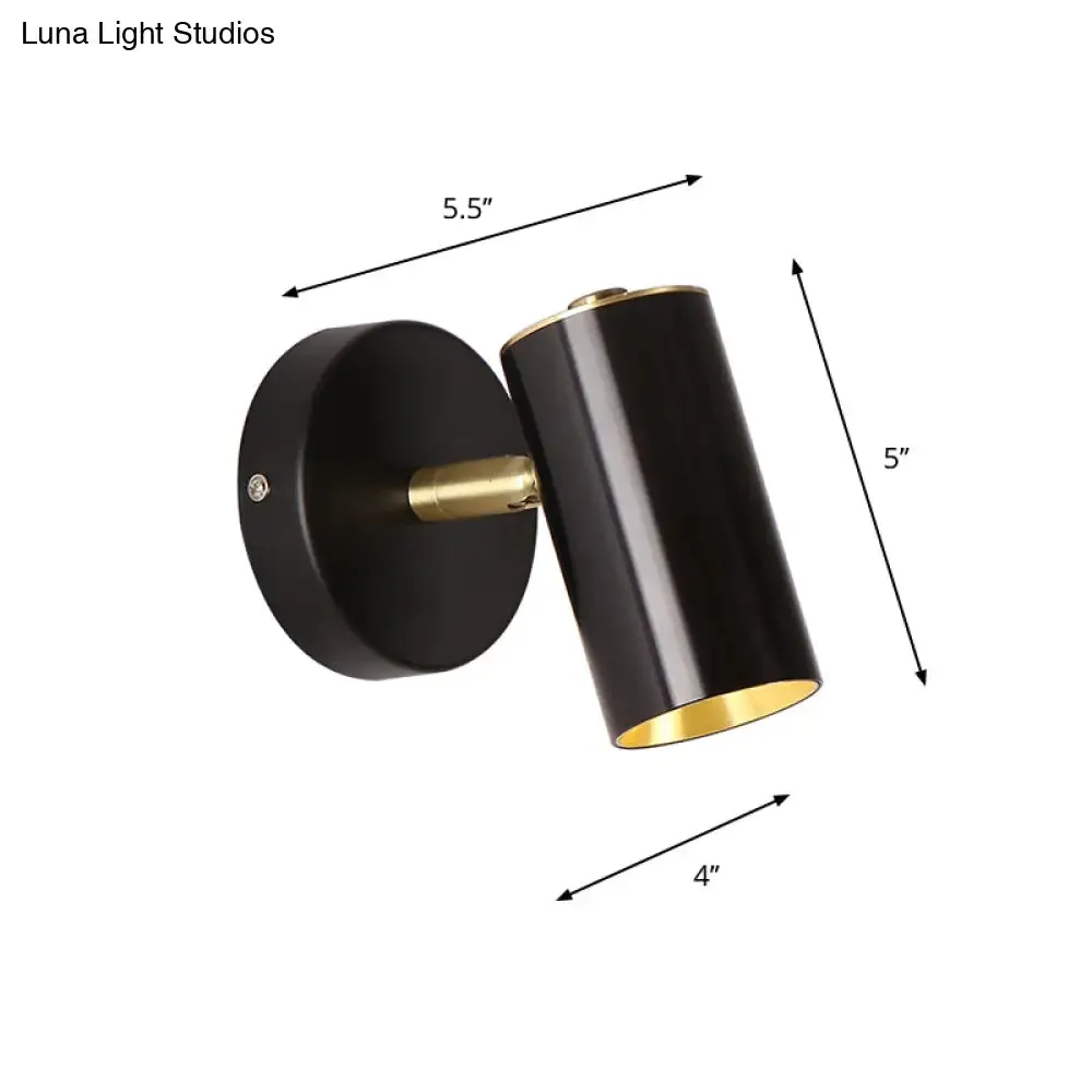 Black/Gold Metallic Tube Wall Sconce with LED Light for Bedside