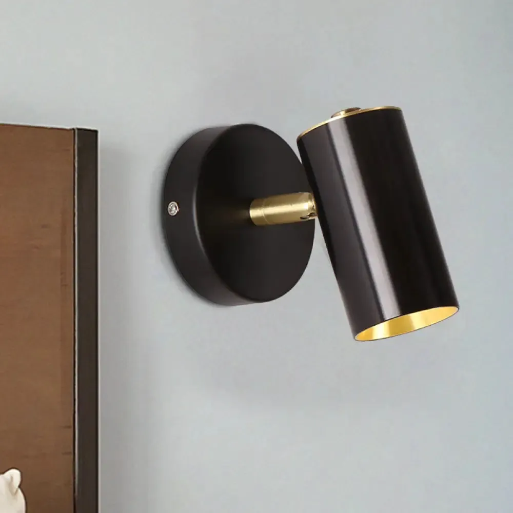 Black/Gold Metallic Tube Wall Sconce with LED Light for Bedside