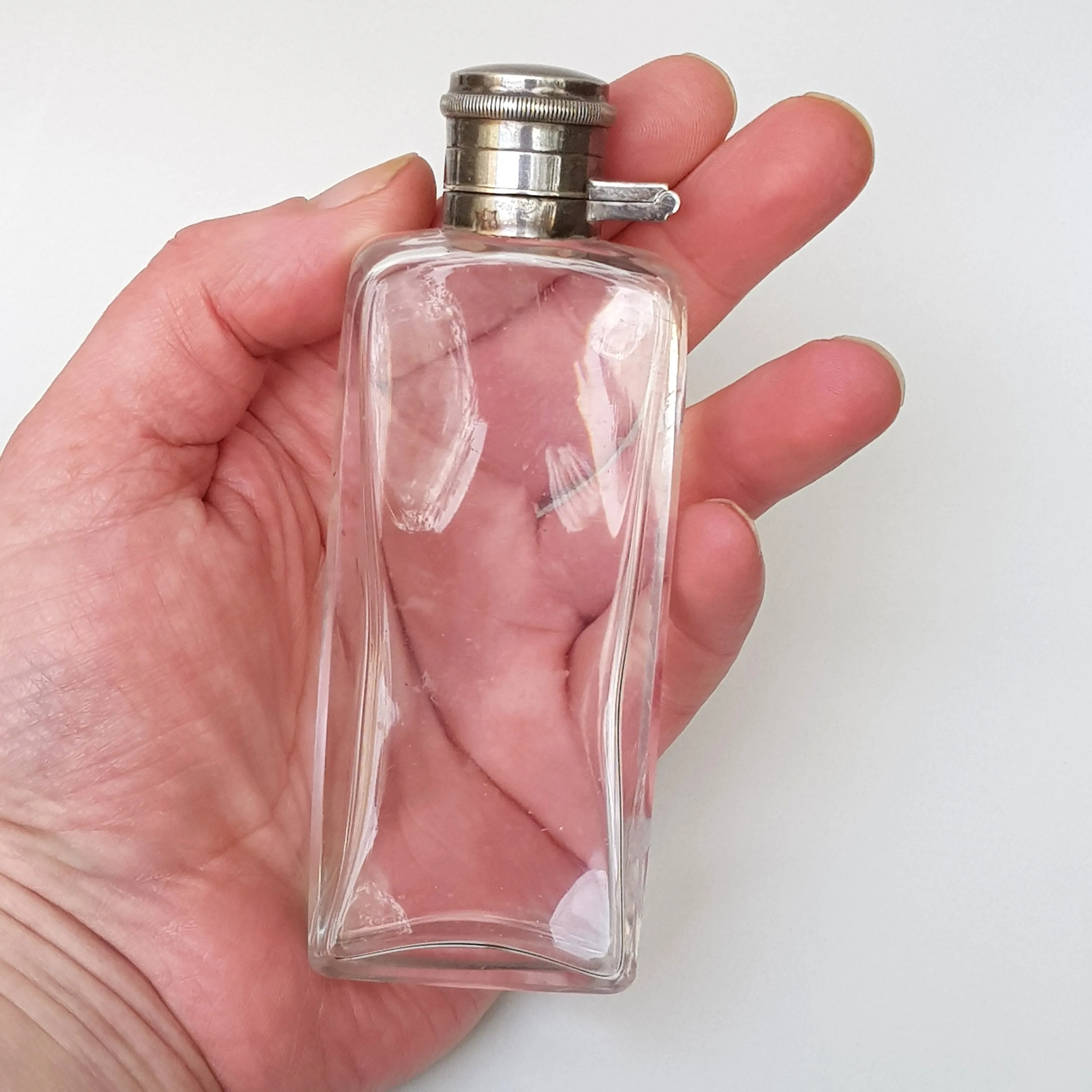 Blown Glass Silver Plate Mounted Perfume Cologne Bottle Flask Harrods Vintage Art Deco Circa 1930