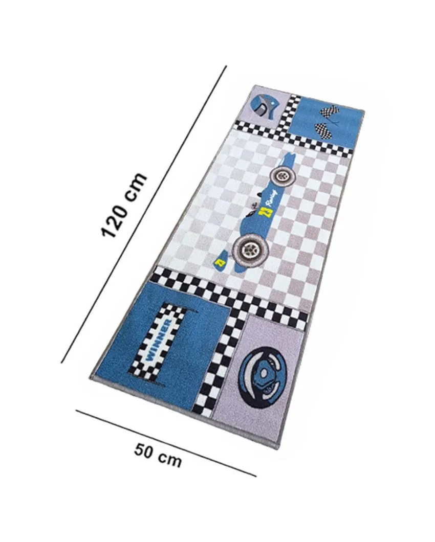 Blue Racing Car Anti Slip Floor Runner | 47 x 20 inches